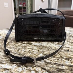 Michael Kors Glossy Black Croc-Embossed Crossbody Bag